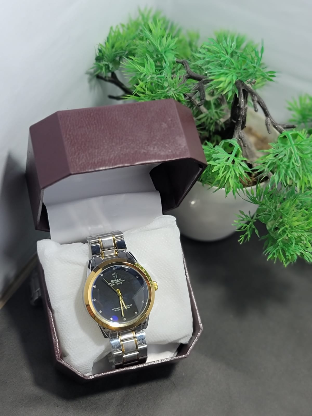 A luxurious two-tone Rolex-style timepiece